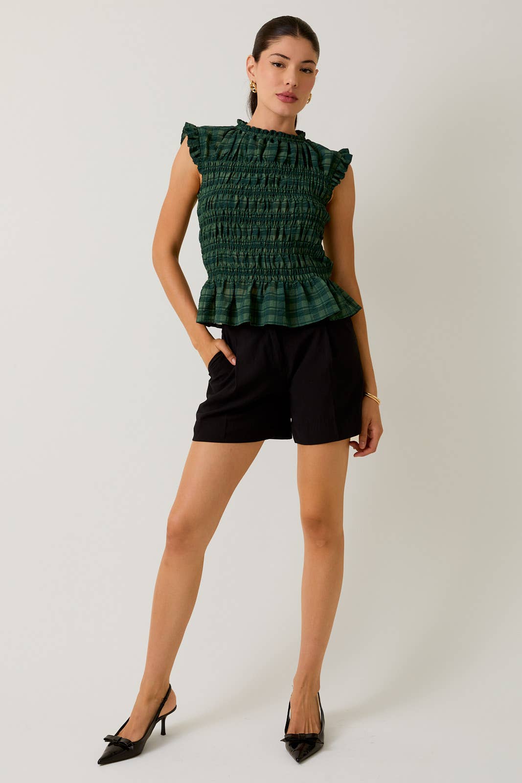 Sunday Edition - Wholesale Blouse - Women's - SLEEVELESS RUFFLE NECK SMOCKED TOP12
