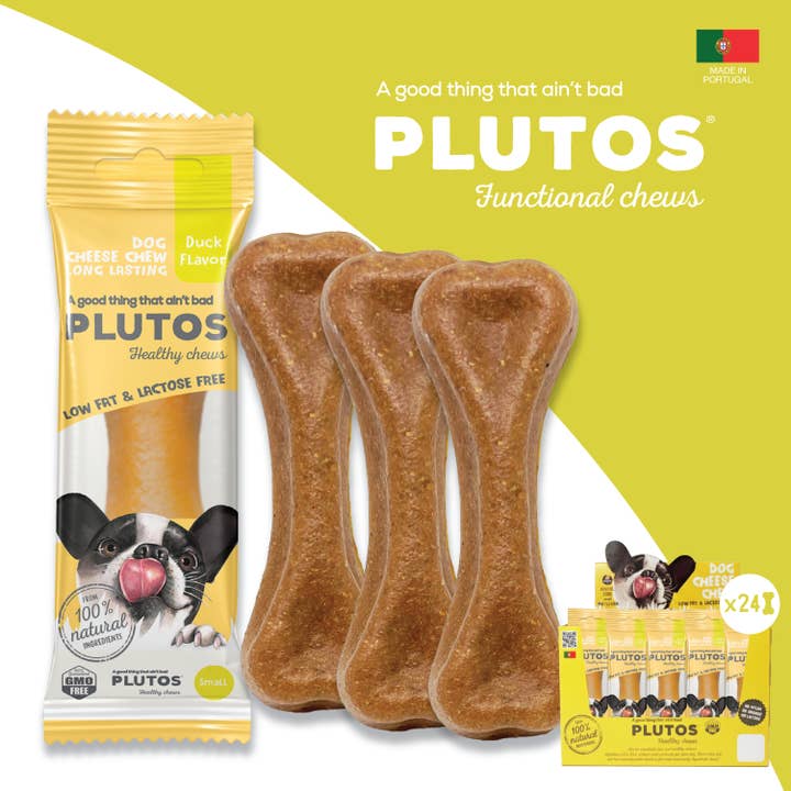 Hundeleckerlis Cheese & Duck Mittel (24) für den Großhandel von PLUTOS CHEWS