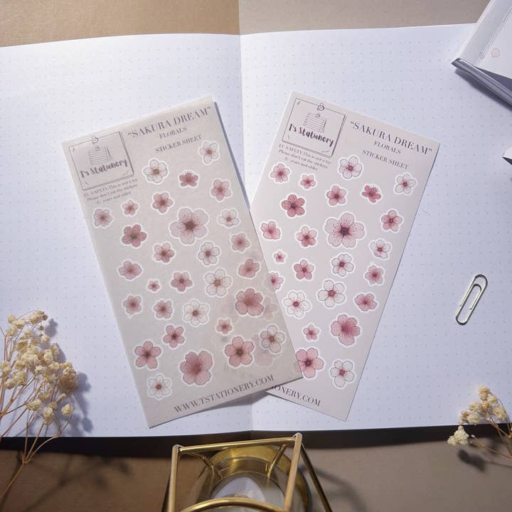 "Sakura Dream Florals" Klistermärkesark för wholesale av T's Stationery
