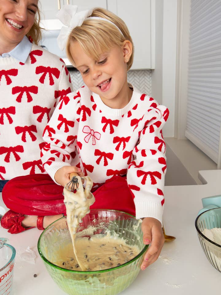 Girls Puff Sleeve Bow Sweater in Ivory for wholesale by Duffield Lane