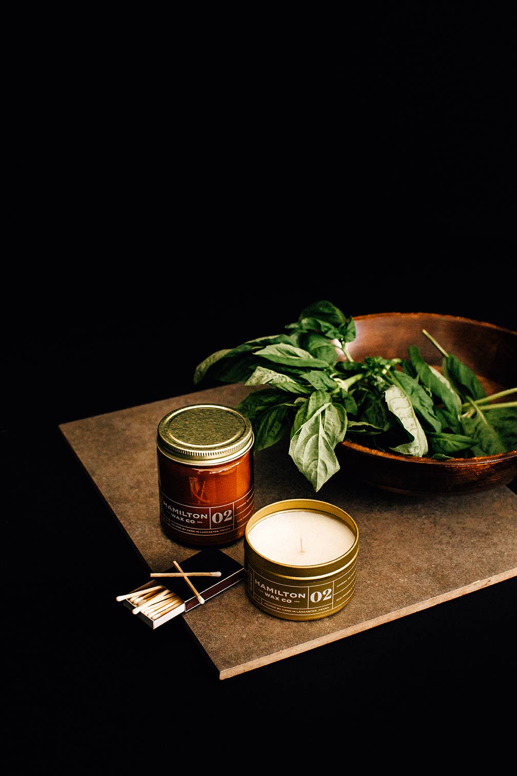 Hamilton Wax Co. - Wholesale Jar/Filled Candle - 02 Fresh Basil Scented Candle - Amber Glass Jar3