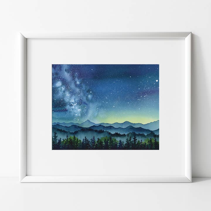 Sommarberg Vintergatan Akvarell Giclée Konsttryck för wholesale av Shelby Thayne Art