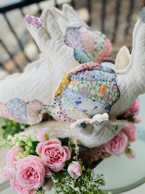 A Gnome on the Roam - Wholesale Decorative Tabletop Object - Vintage Fabric Easter Bunnies made from upcycled quilts7