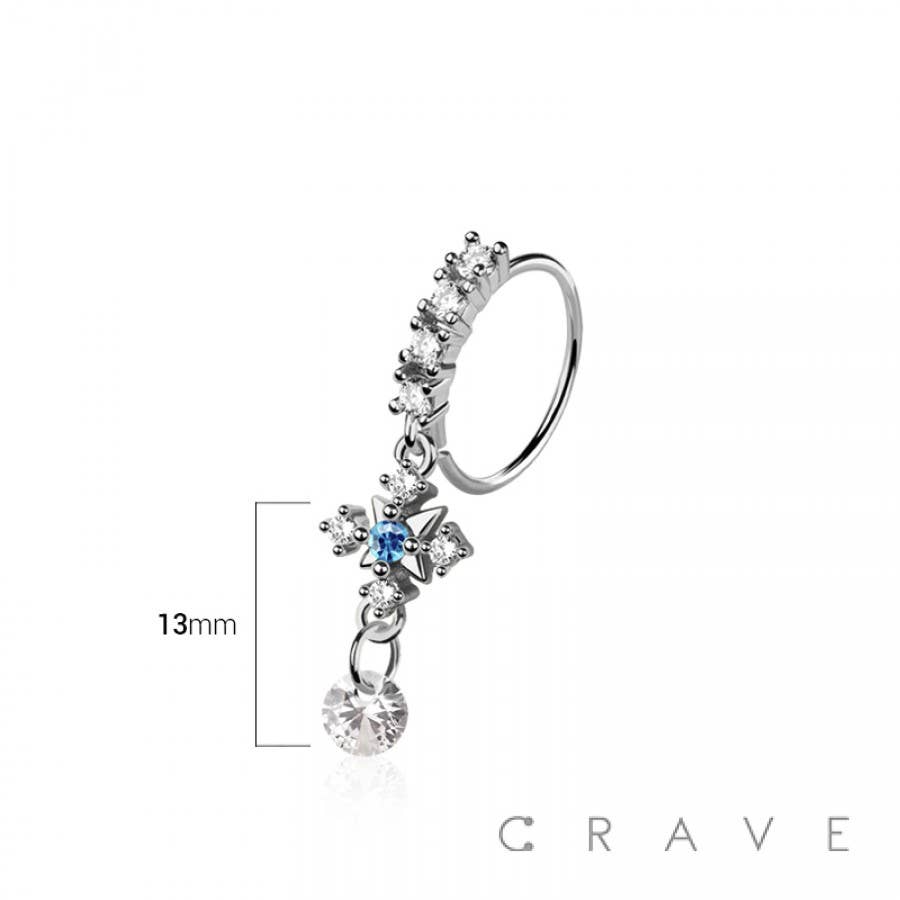 CRAVE - Wholesale Nose Ring - MULTI CZ ARROW CROSS CZ DANGLE 316L SURGICAL STEEL NOSE HOOP1