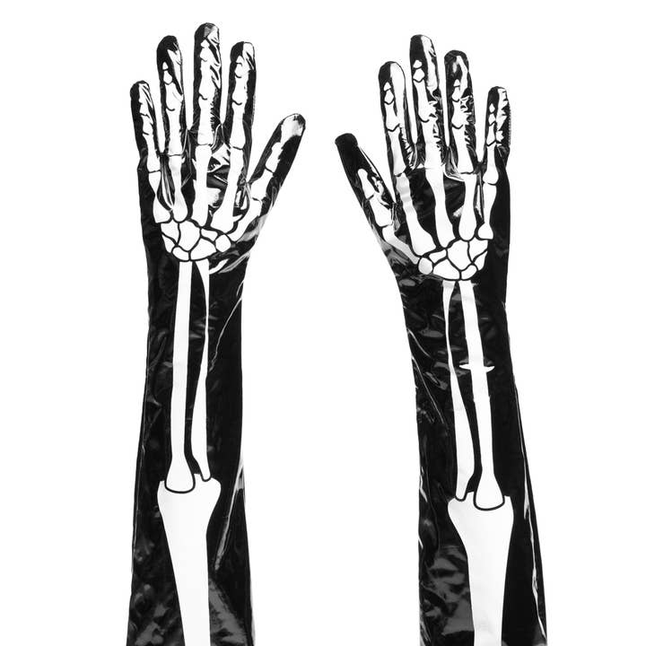 Tipsy Elves - Wholesale Gloves - Women's - Long Pleather Skeleton Gloves - Halloween