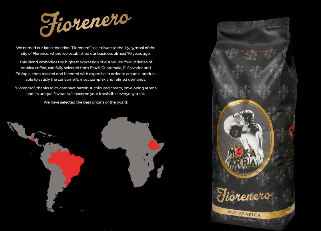 Metina SAS - Wholesale Instant Coffee/Espresso - Moka Arra Caffe Fiornero 100% Arabica beans 3000 grams1