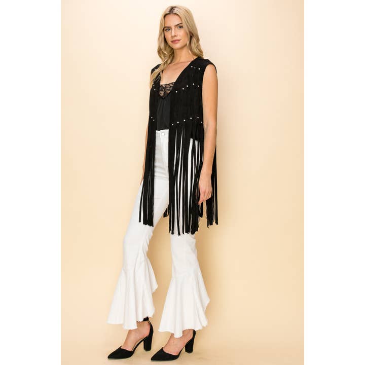 LASER CUT FRINGES EMBELLISHED VEST for wholesale by VOCAL
