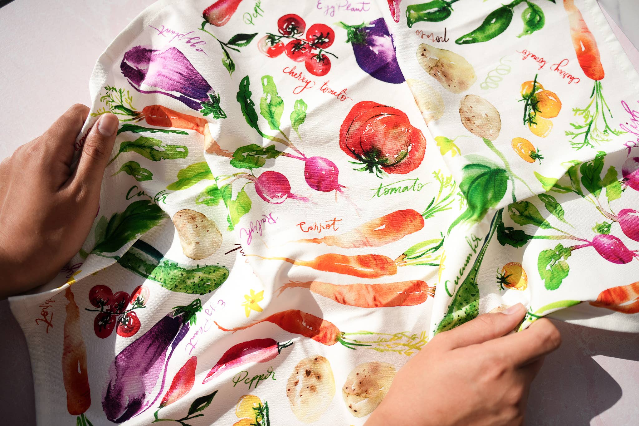 Jean Choe Art & Design - Wholesale Tea Towel - Vegetable Medley Tea Towel. Watercolor Veggie Kitchen Towel.2