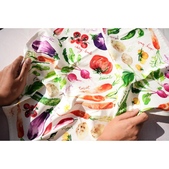 Jean Choe Art & Design - Wholesale Tea Towel - Vegetable Medley Tea Towel. Watercolor Veggie Kitchen Towel.2