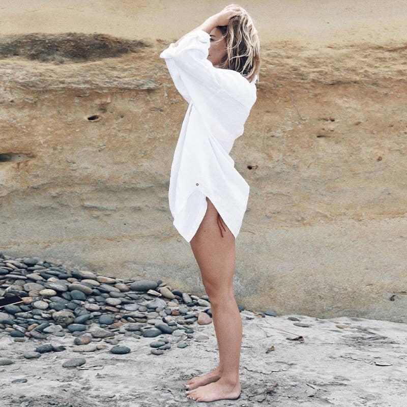 Lily Clothing - Wholesale Button Down Shirt - Women's - COTTON AND LINEN PRESSED SIDE BUTTON SHIRT1