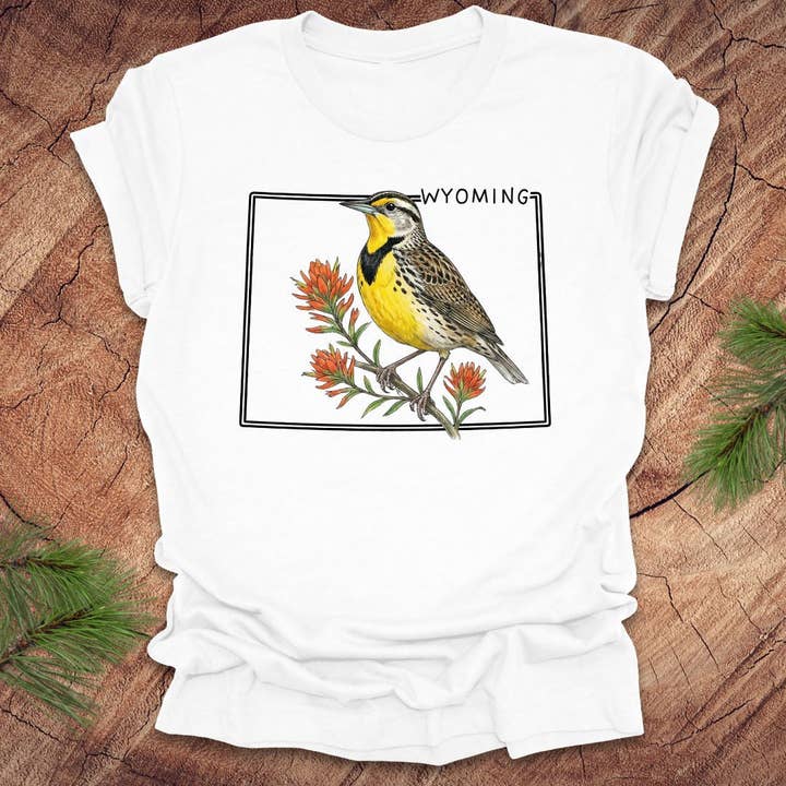 Wyoming Staatsvogel Westernwiesenlerche T-Shirt für den Großhandel von Wandering Owl Adventure Co.