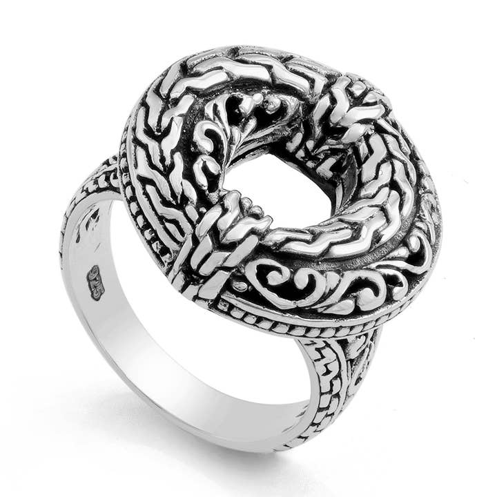 Anello Balinese in Argento Sterling con Motivo Arrotondato Tulang per la vendita all'ingrosso da parte di Damai Designs