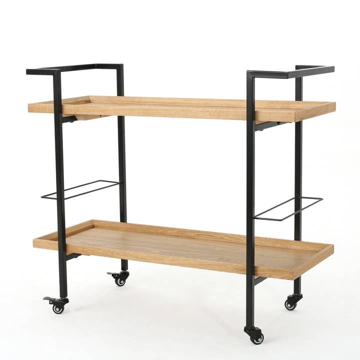 39F Inc. - Wholesale Bar Cart - Industrial Bar Cart with Wood Shelves and Locking Casters11