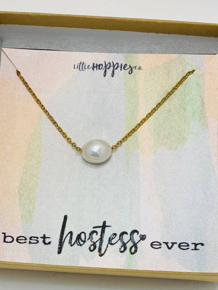 Hostess gift, wedding shower hostess thank you gift, bridal shower host gifts, dainty pearl necklace for wholesale by Little Happies Co