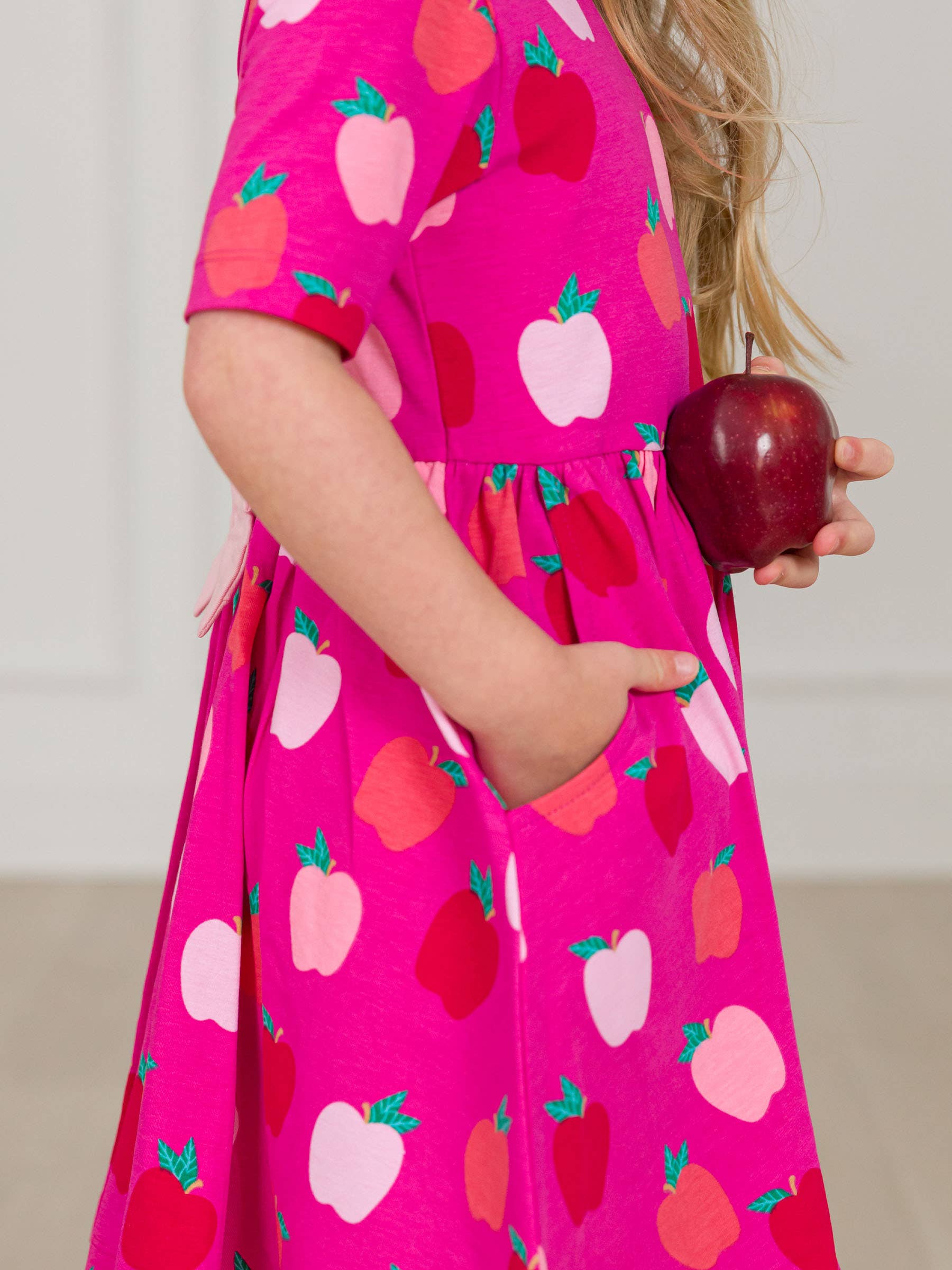Pink Girls Apple of My Eye Short Sleeve Knit Twirl Dress for wholesale on Faire4