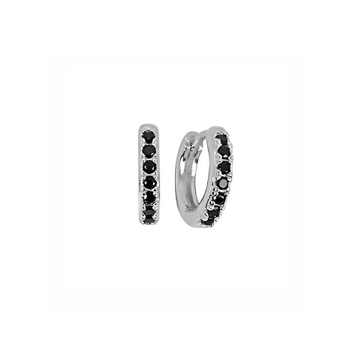 The Land of Salt - Vente Petits anneaux - Boucles d'oreilles Huggie Hoops en argent avec diamants en zircone cubique noire1