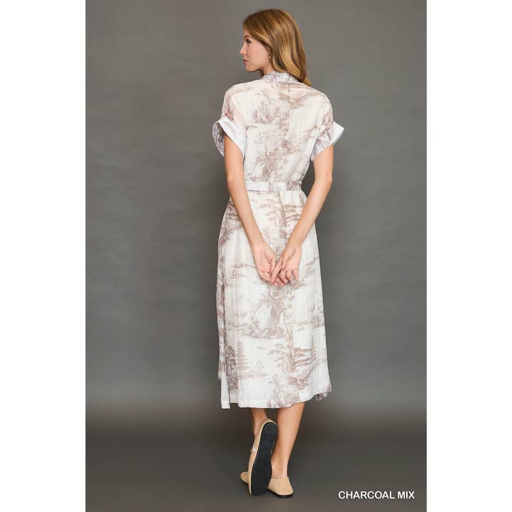 BNS - Wholesale Dress - Women's - Tencel Toile Print Midi Dress with Belt3
