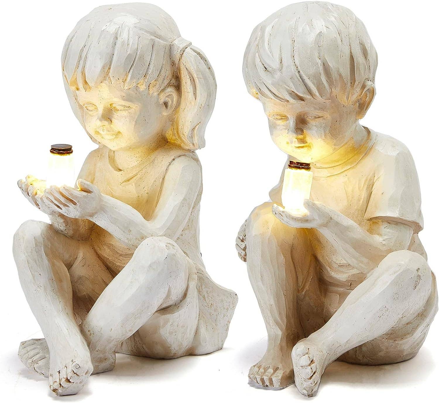 The Wine Savant / Khen Glassware - Vente Bibelots/décorations d'extérieur - Statues Grandes Enfants pour Jardin avec Éclairage | Lot de 2