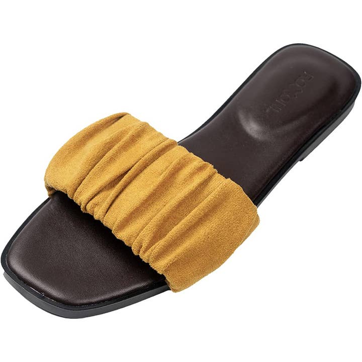 Roxoni - Wholesale Sandals - Women's - Women’s Ruched Fabric Slide Sandals Open Toe Flat Sandals2