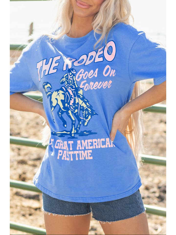 Sky Blue Rodeo Western Short Sleeve Tee for wholesale on Faire