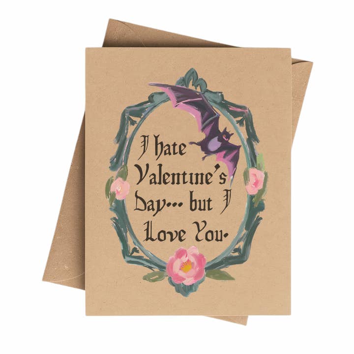 Sarkastiskt anti-alla hjärtans dag-kort på brunt kraftpapper för wholesale av Cryptic Paper Co.