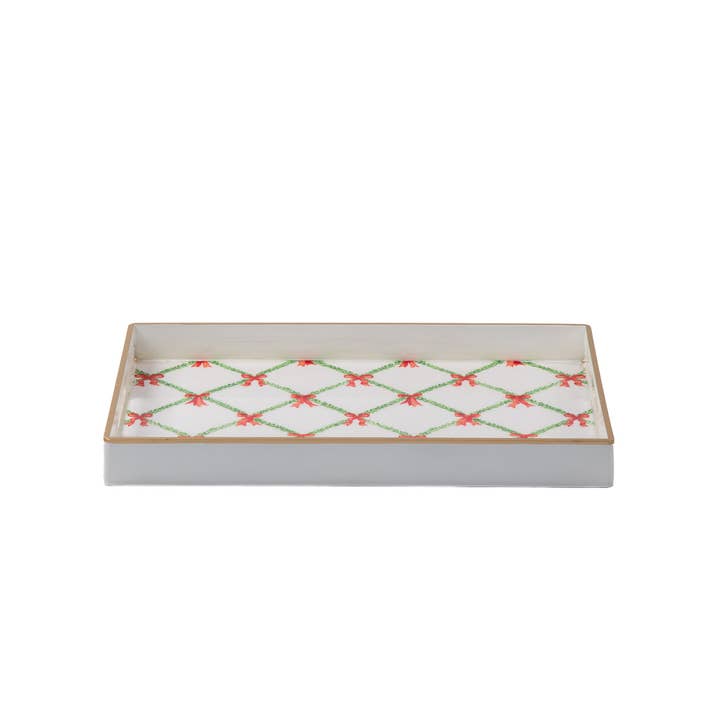 Bow Trellis Enameled Rectangular Tray 10x15 for wholesale by Jaye's Studio