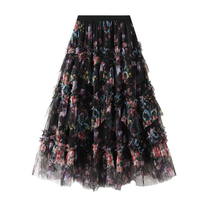 Miss Sparkling - Wholesale Skirt - Women's - Ruffle Floral skirt