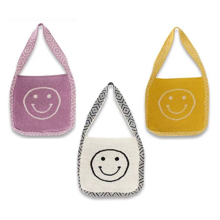 Karma Collection Smiley Face Boho Tote Bag Handbag Purse for wholesale by Mavi Bandz
