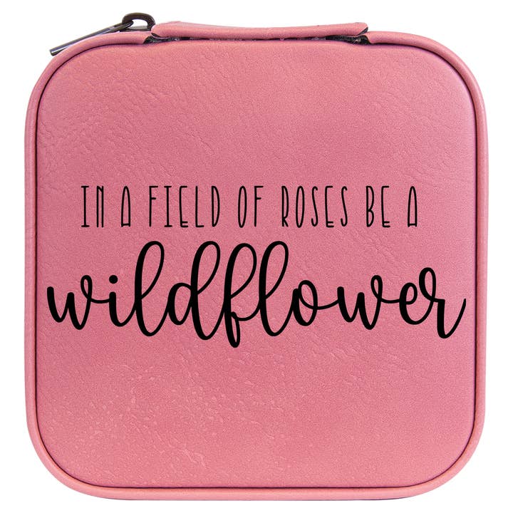 Be A Wildflower Travel Leatherette Jewelry Box - Pink for wholesale by The Purple Chickadee