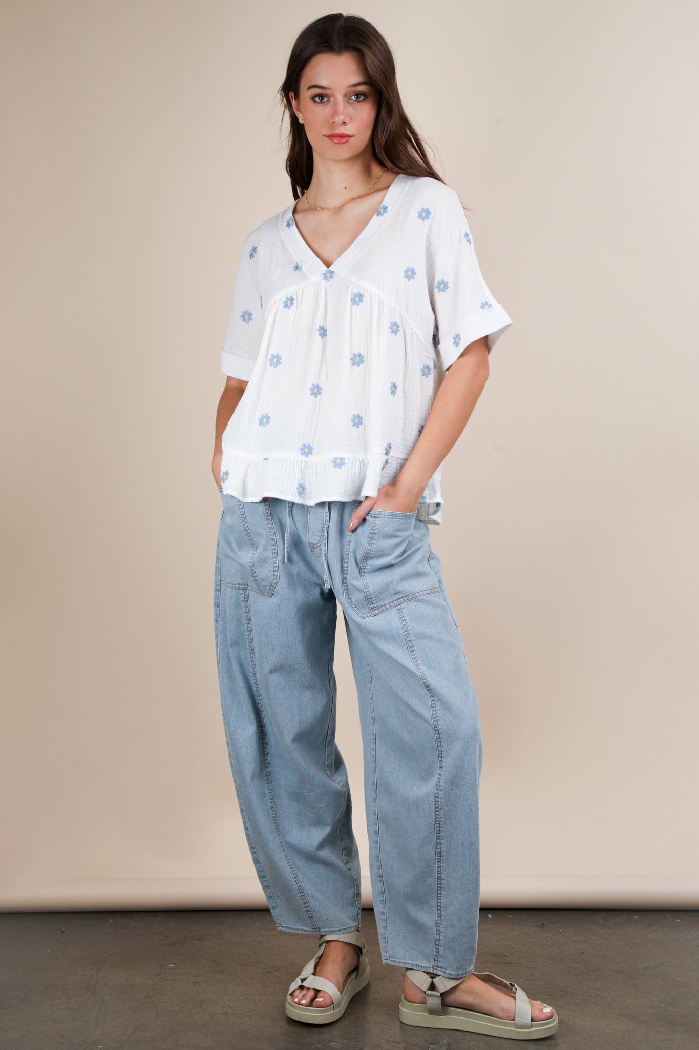 VERY J - Wholesale Blouse - Women's - NT12065-Flower Embroidered Woven Blouse Top29