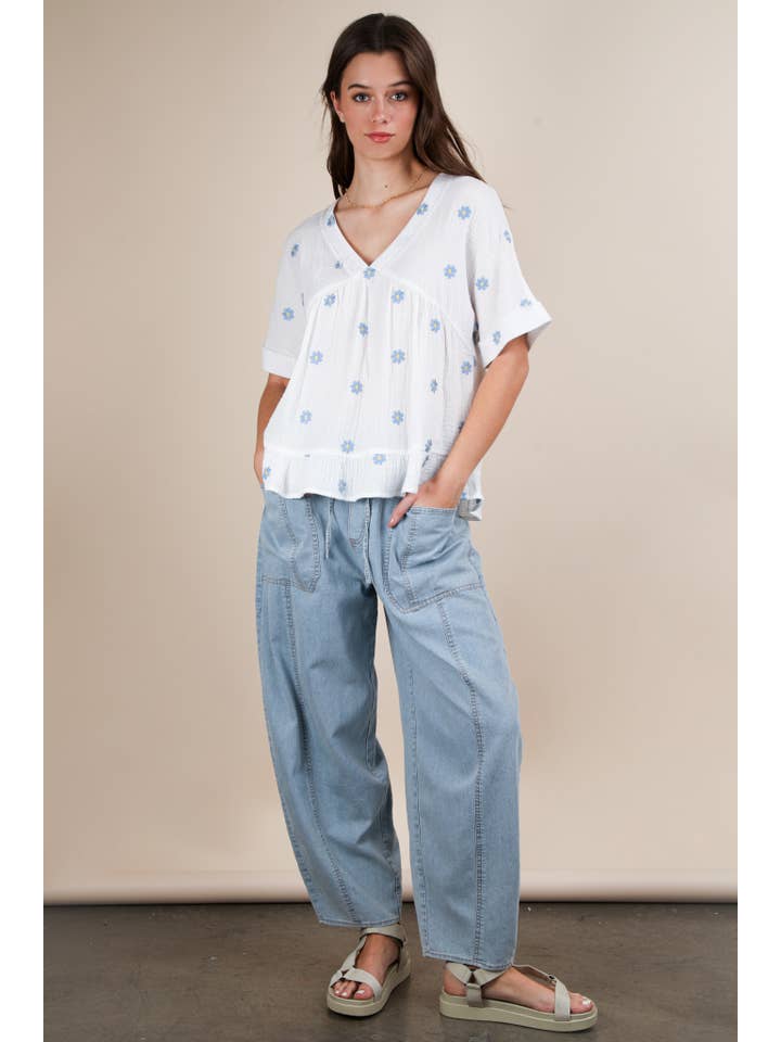 VERY J - Wholesale Blouse - Women's - NT12065-Flower Embroidered Woven Blouse Top33