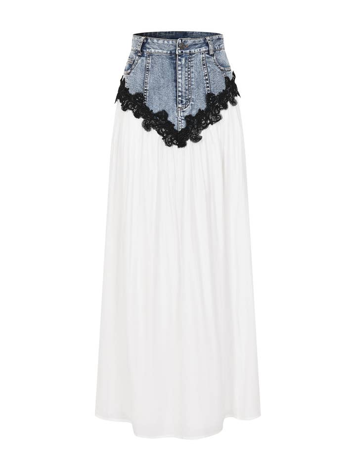 Amélie Denim Contrast Maxi Skirt for wholesale by RIVIR