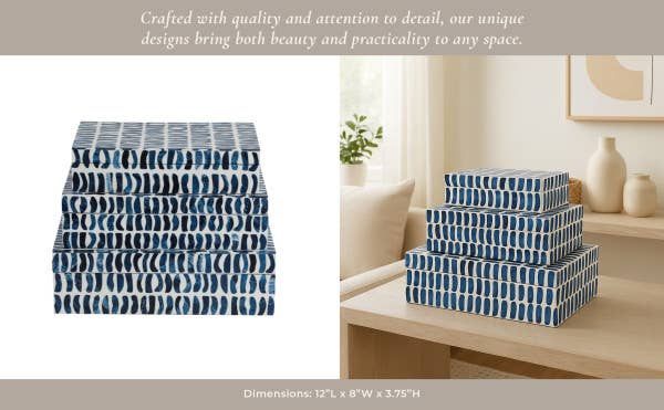 Sagebrook Home - Wholesale Decorative Box - Boxes Set of 3 - Blue/White Resin Inlay Pieces, 10/11/12 in.11