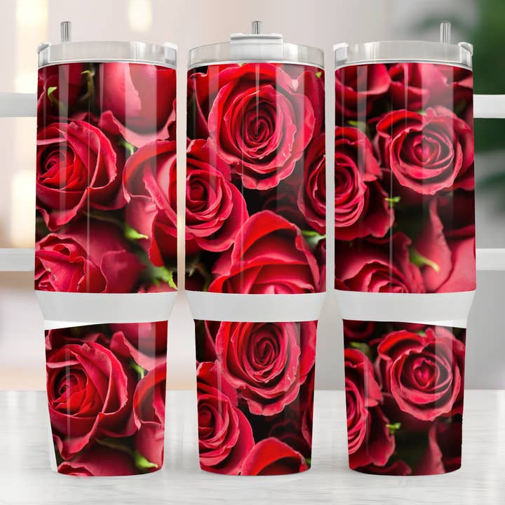 BICCHIERE CON ROSE ROSSE DA 40 once per la vendita all'ingrosso da parte di Mama’s Grit and Grace