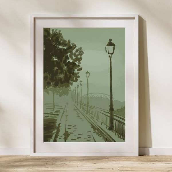 Impression de paysage brumeuse verte pour la vente par Julie Annette Studios