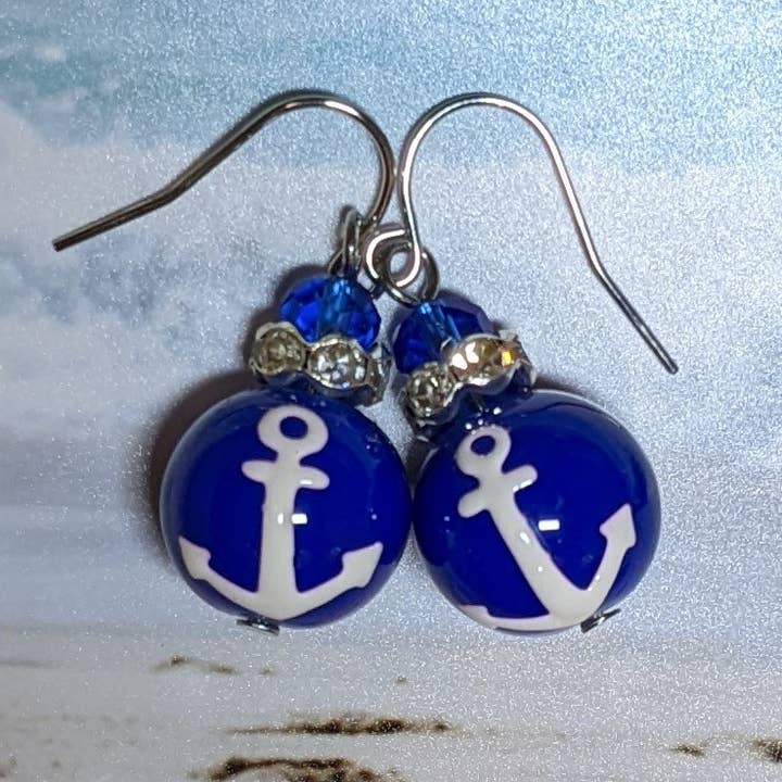 Brincos de Verão de Praia Pendurados Azul Náutico Oceano por atacado de Fiona Accessories