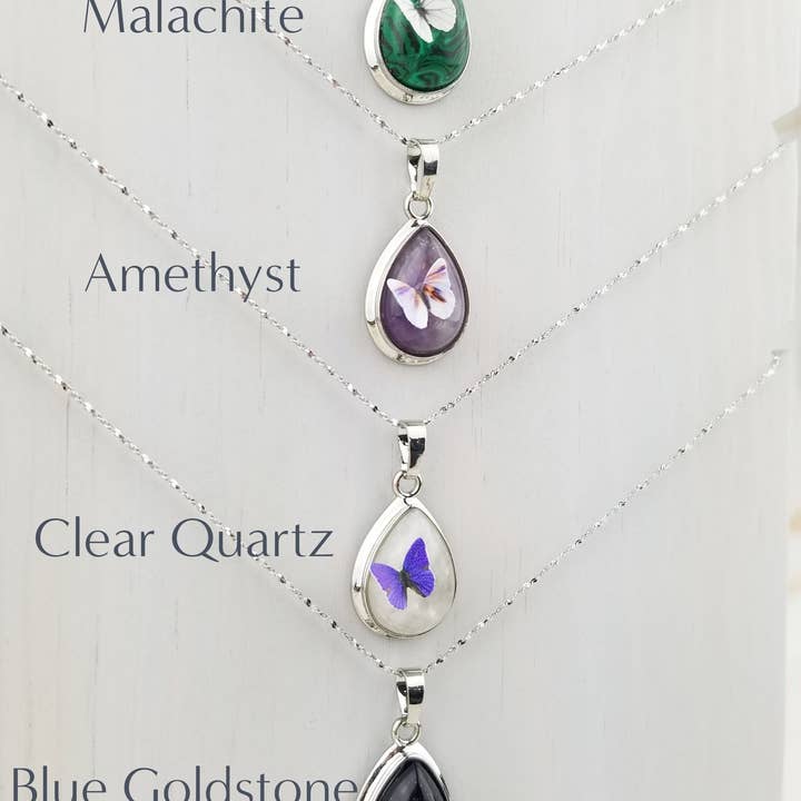 WonderLight Jewelry - Wholesale Pendant/Charm Necklace - Gemstone Teardrop Butterfly Necklace - Butterfly / Hope