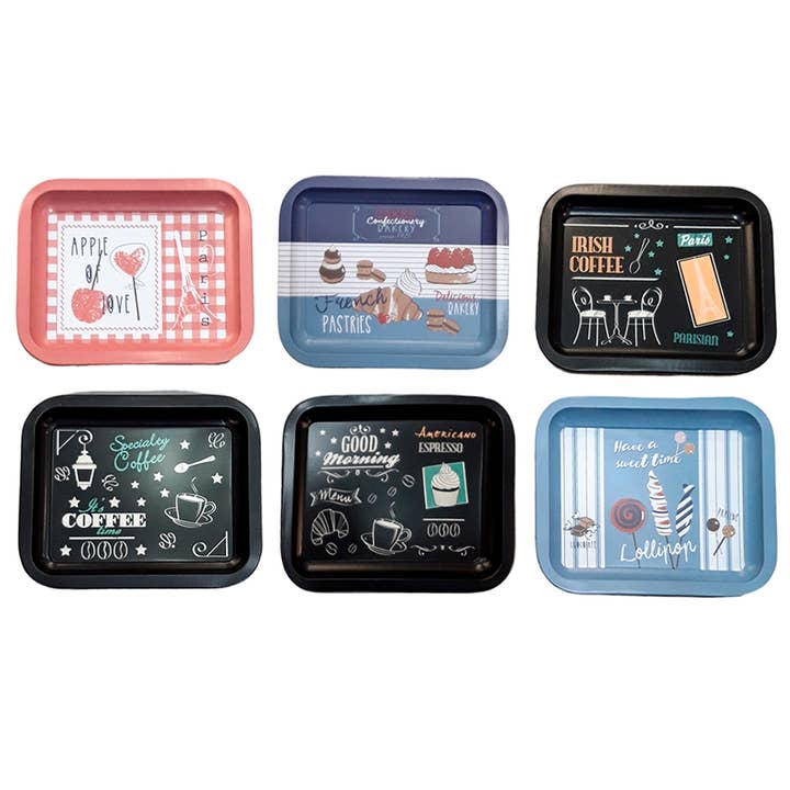 BC2143 Bandejas de Metal Motivos Coffee Time Surtidos X6 Caja para venta al por mayor de Socadis