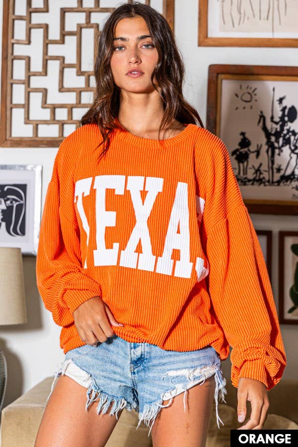 BUCKETLIST INC - Wholesale Graphic Sweatshirt - Women's - T1770 -'Texas' Comfy Graphic Sweatshirt, Gameday13