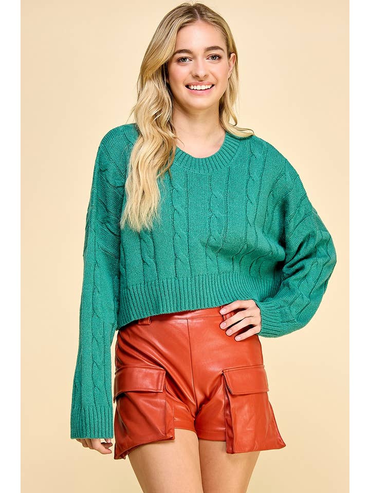 AIBLEE - Wholesale Knit Sweater - Women's - Cable Cropped Sweater - Retro/Vintage Design24