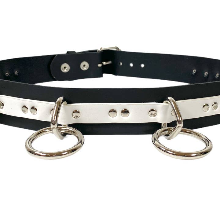 BT562VG-BLK-WHT LARGE O RING STRAPPED BONDAGE BELT for wholesale by Funk Plus