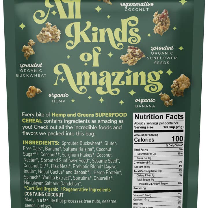 Living Intentions - Wholesale Breakfast Cereal - 9oz Superfood Cereal - Banana Hemp