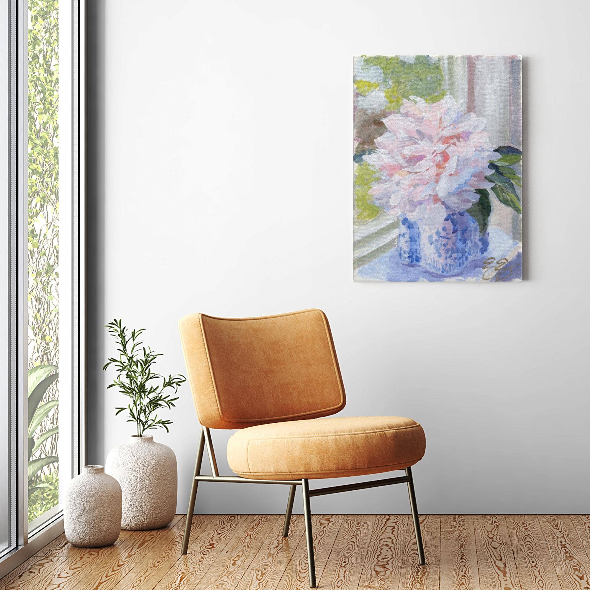 Elizabeth Alice Studio - Wholesale Art Print - No. 396 Sarah Bernhardt peony in blue and white vase, a canvas wrap print20