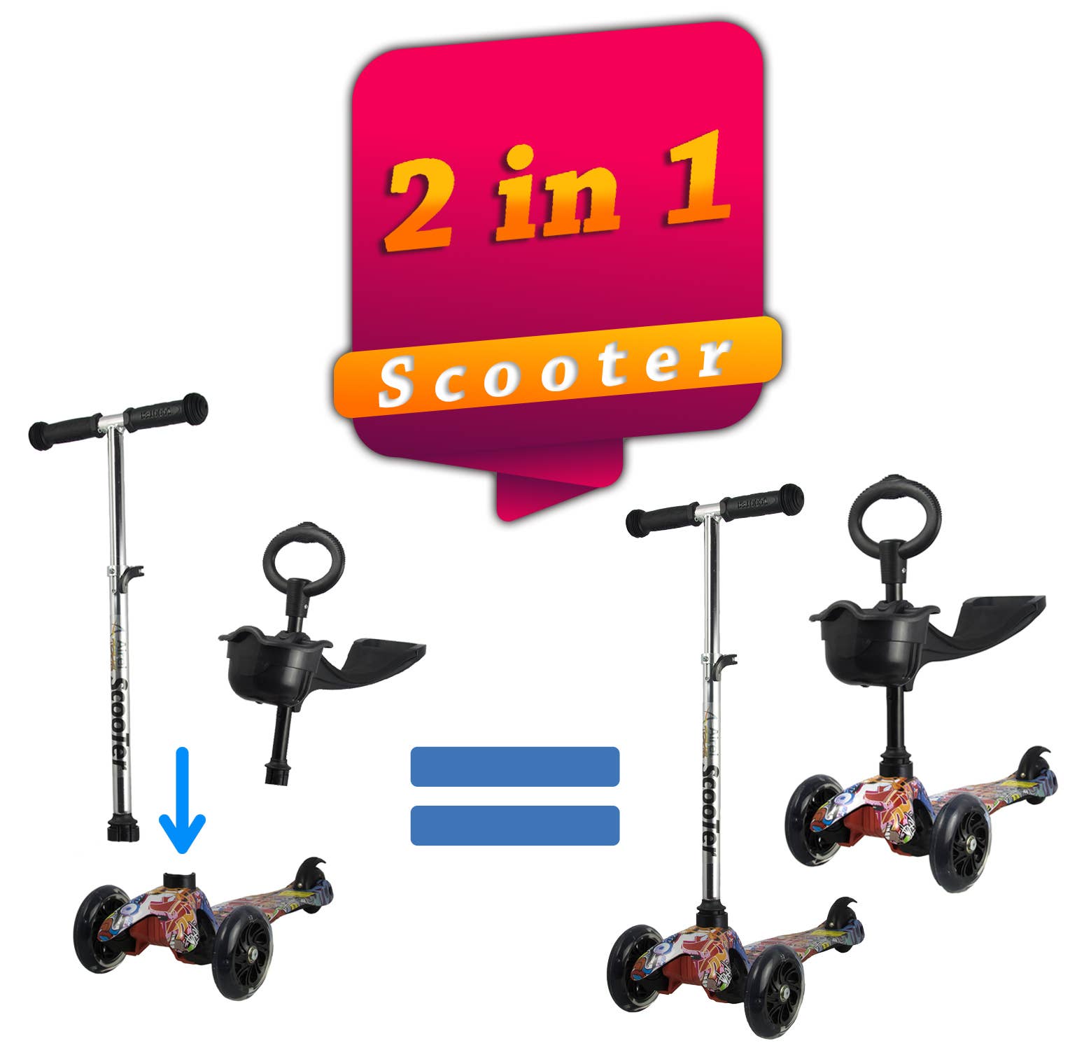 Airel - Wholesale Bike/Scooter - Kids - Airel 3 in 1 Multicolor Scooter Rigid and safe3