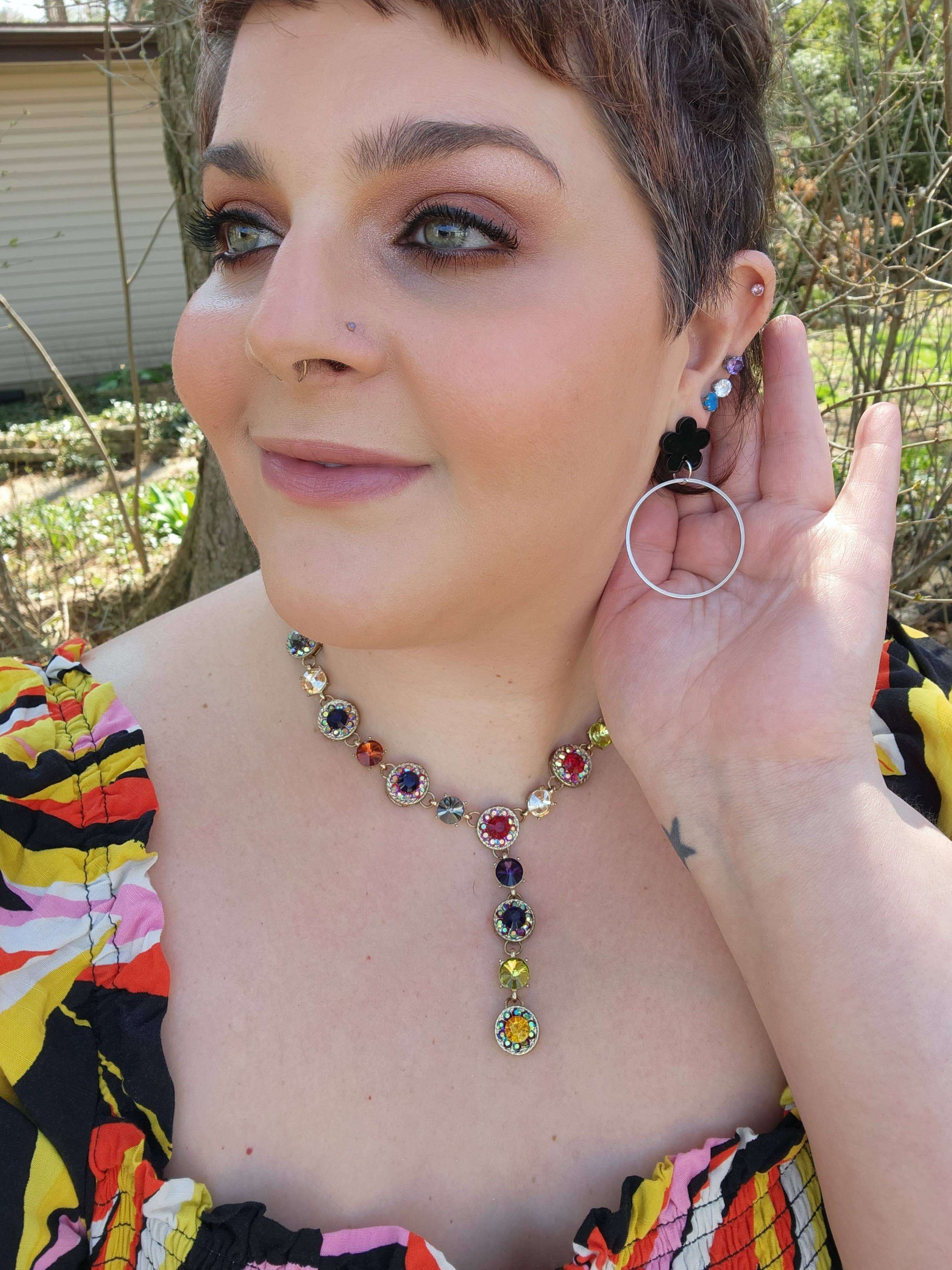 Baubles by B - Wholesale Dangle Earrings - Black Blossom Flower Silver Hoop Earrings5