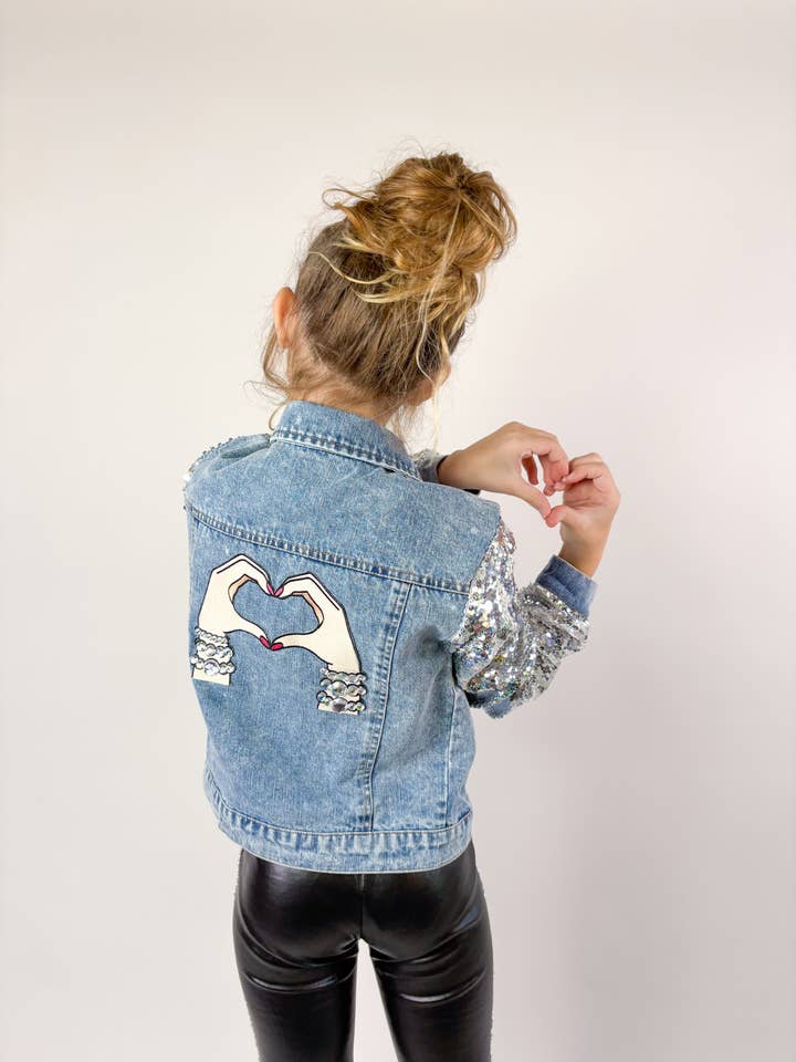 Lover Patched Sequins Denim Jacket for wholesale by Three Wildflower Designs