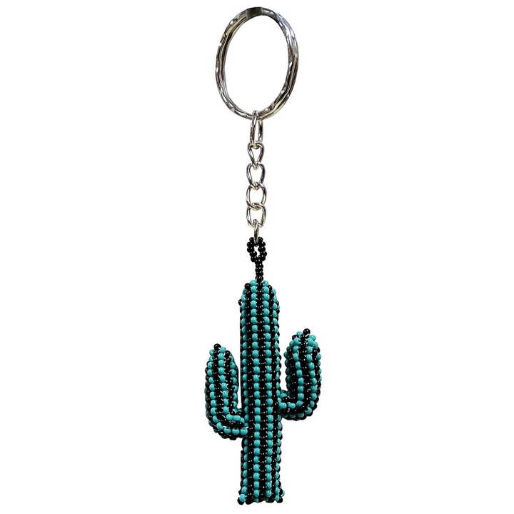 Beaded Striped Cactus Seed Bead Figurine Keychain for wholesale by Pichincha
