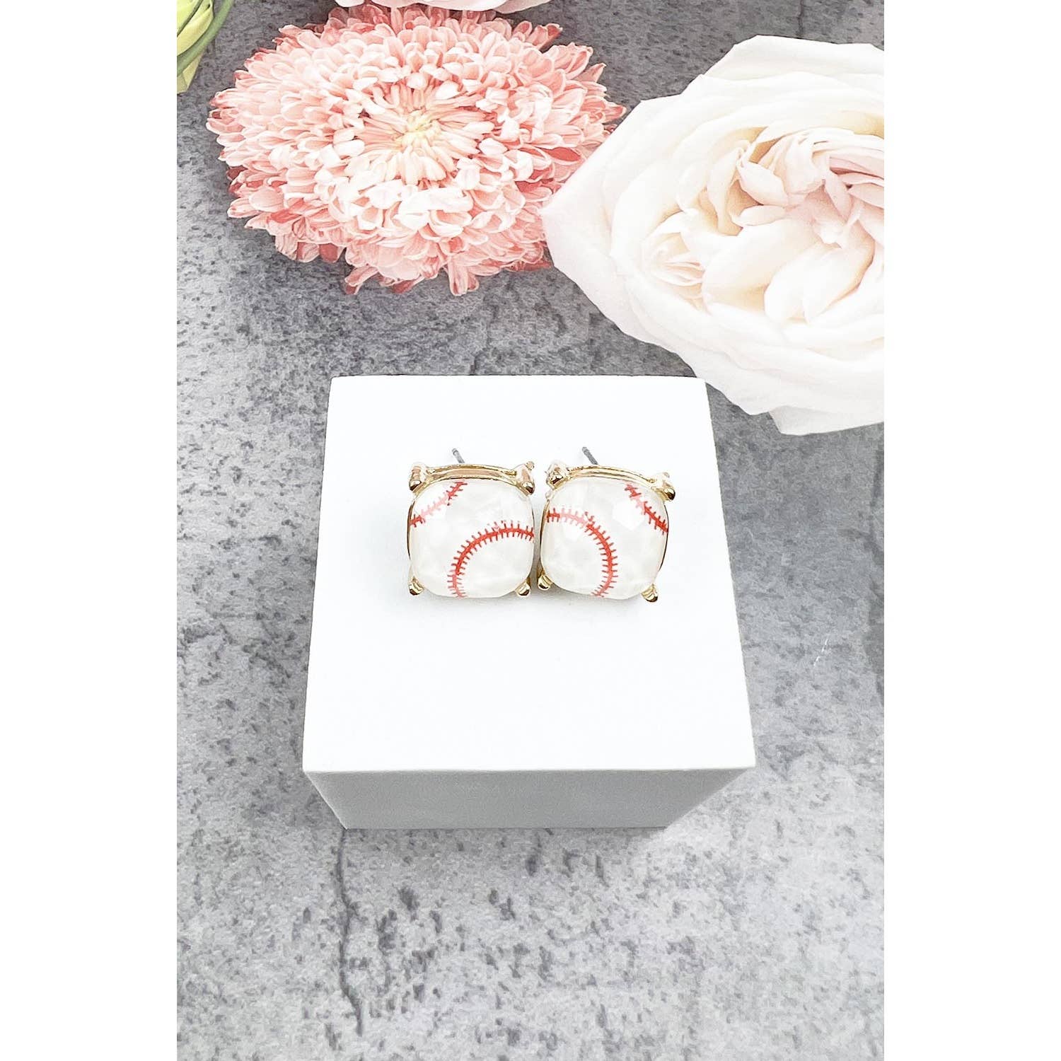 JHP Collection - Wholesale Stud/Post Earrings - RECTANGULAR SHAPE SPORTS BALL STUD EARRINGS0