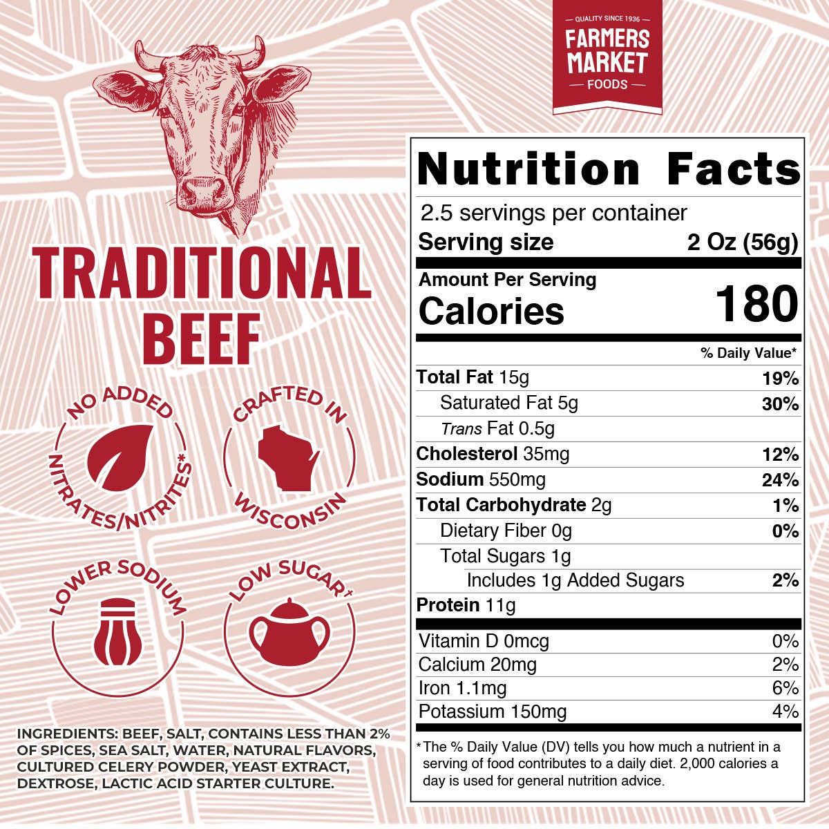 Farmers' Market Foods - Wholesale Sausage - No Nitrate/Nitrite Traditional Beef Summer Sausage 5oz2