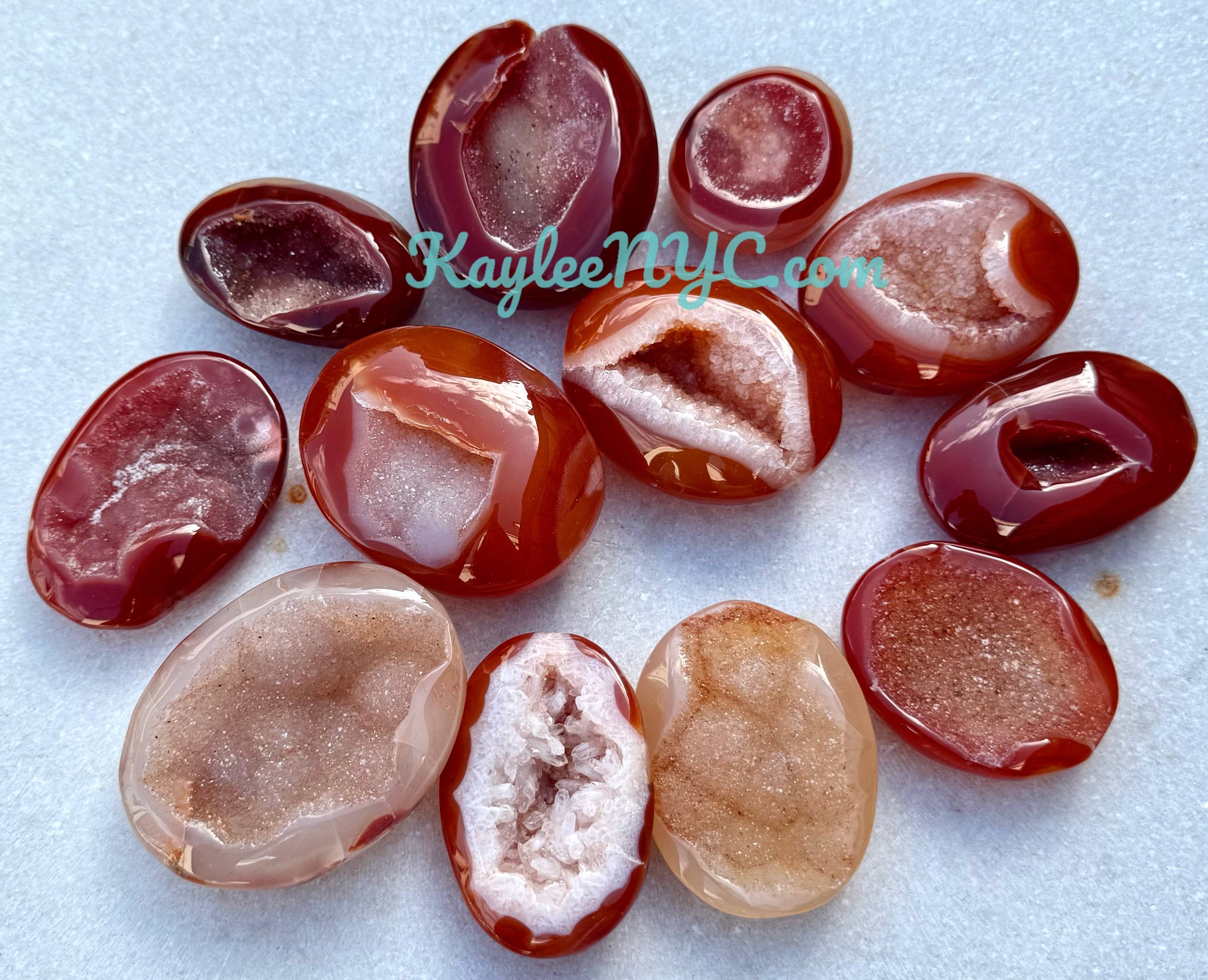 KayleeNYC - Wholesale Spiritual Stone/Crystal - 2 Lbs Natural Druzy Carnelian Palm Stone Crystal Energy 3